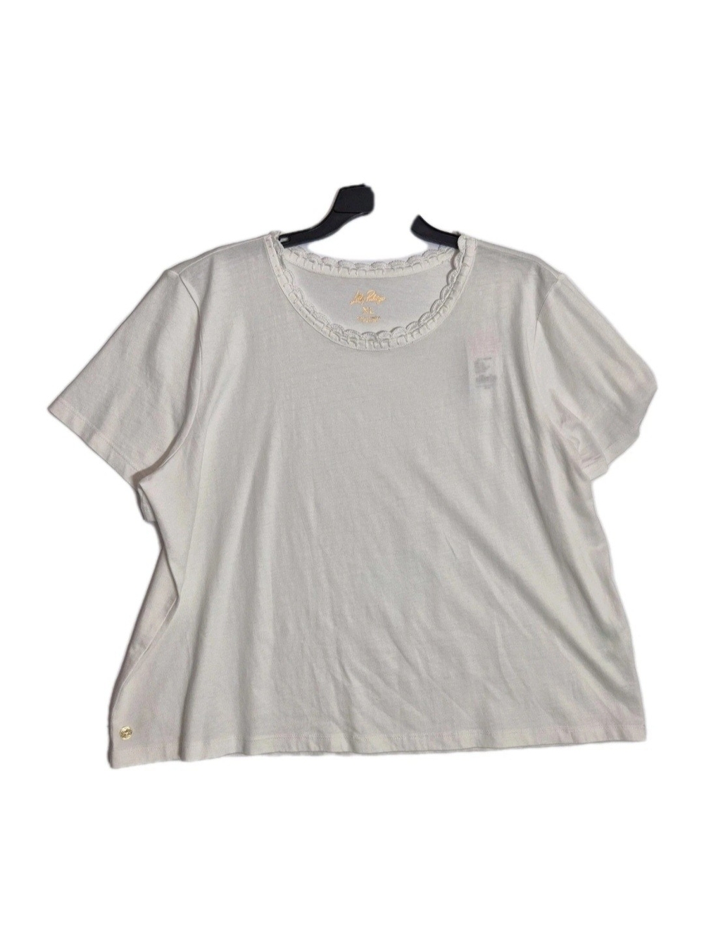 Lilly Pulitzer Women's Top T-Shirt Size XL Clairmont Crochet Trim  White 64